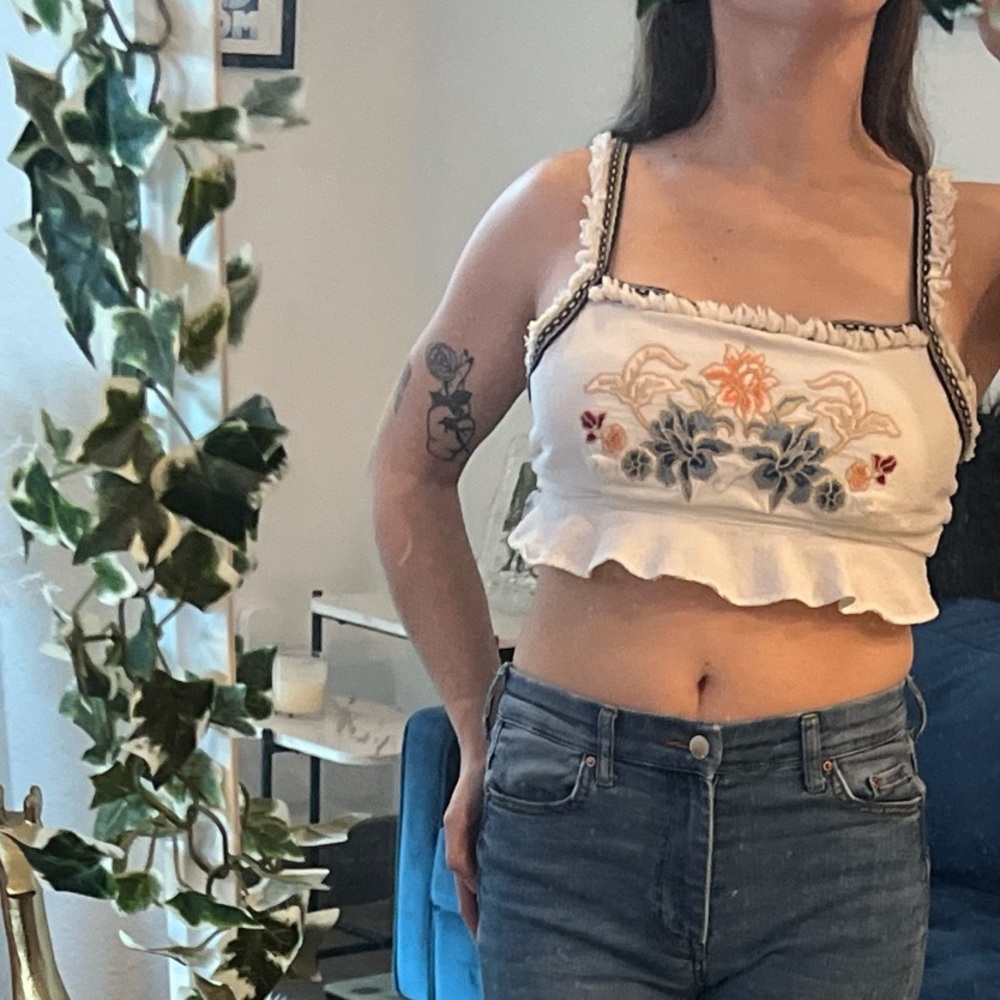 MinkPink Embroidered Super Crop Top from Revolve - size M